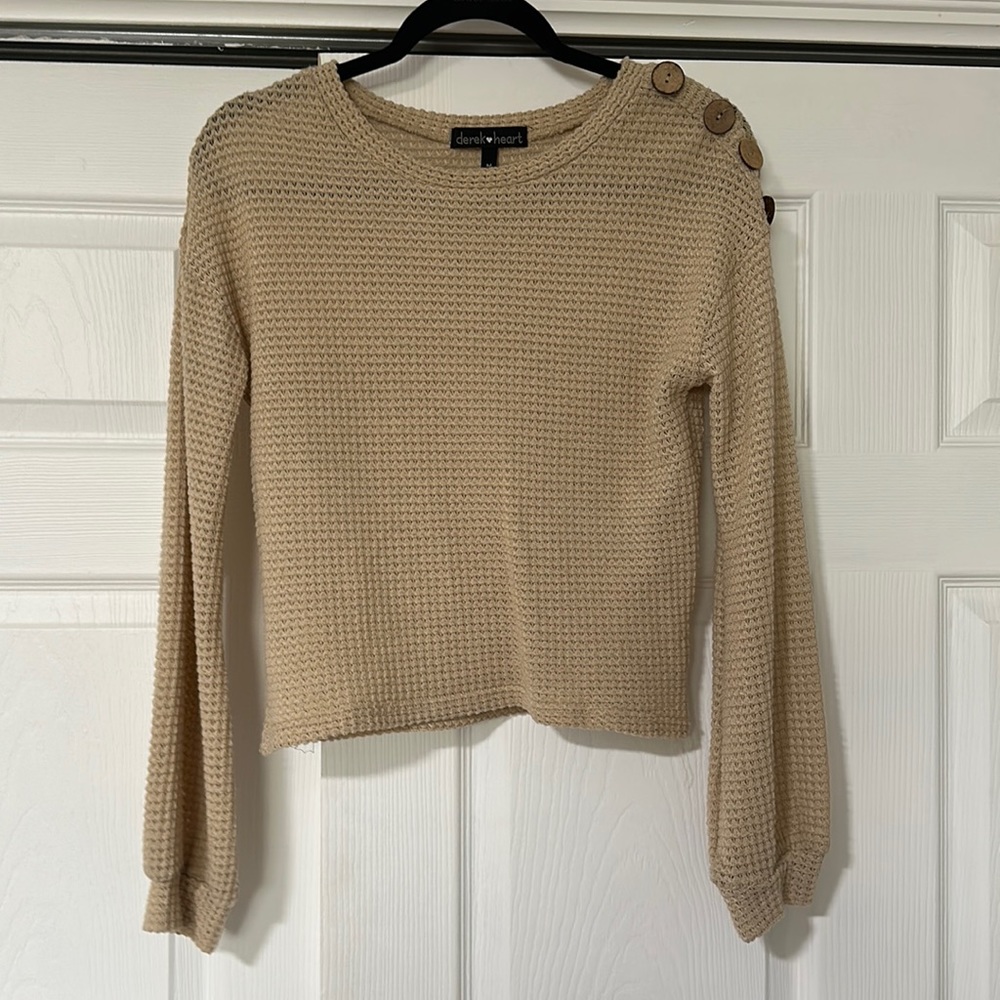 Tan Derek heart Sweater with button shoulder